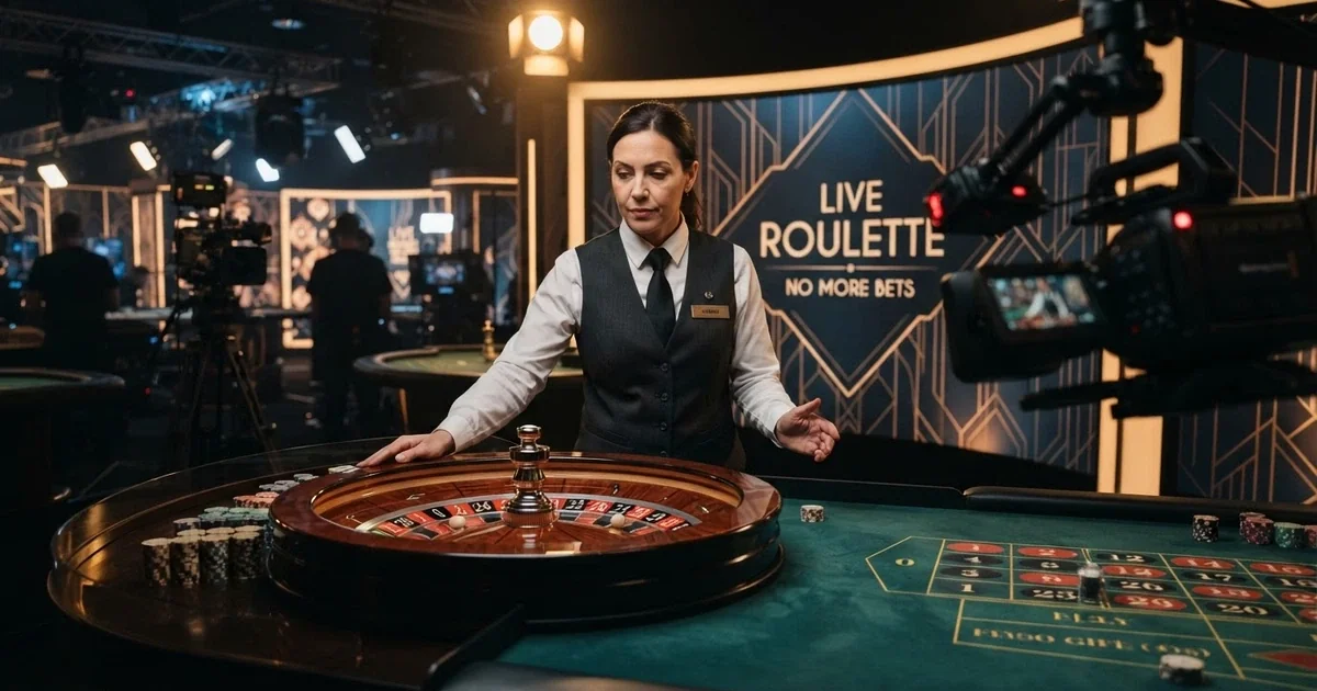 Interface de casino en direct Evolution Gaming avec une roulette et un croupier professionnel en studio