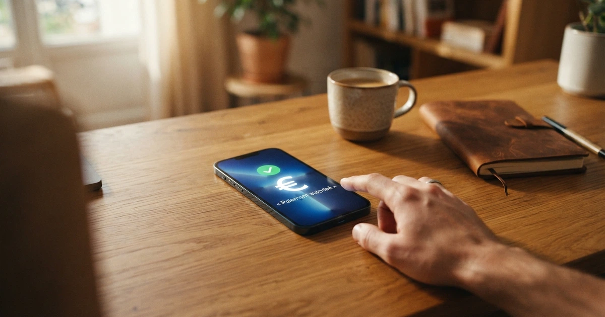 Interface de paiement Trustly sur l'écran d'un smartphone avec le logo de la banque et la mention d'authentification sécurisée