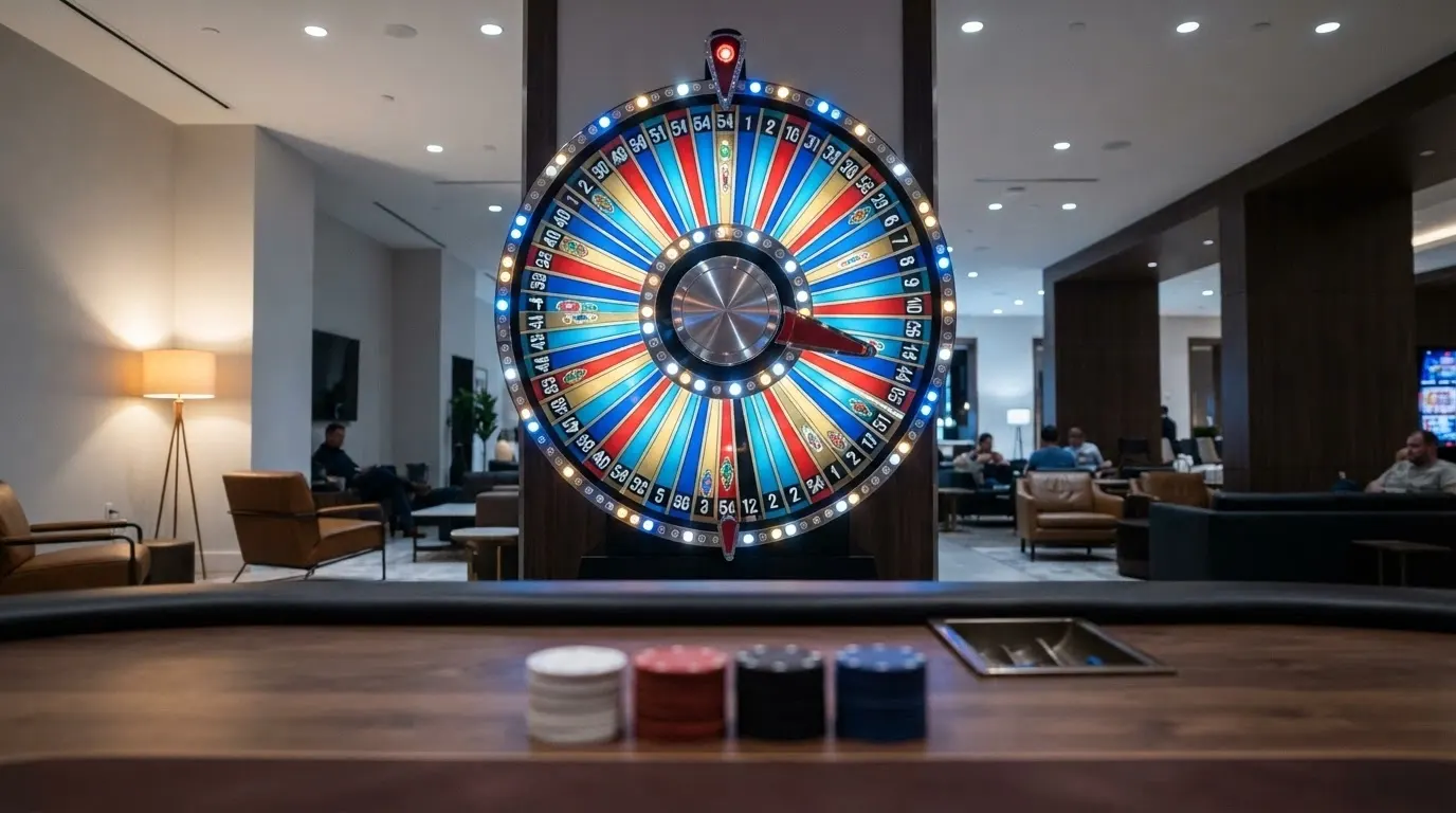 Une mosaïque de logos de casinos en ligne avec une roue Monopoly Live au premier plan, sur fond de carte de France
