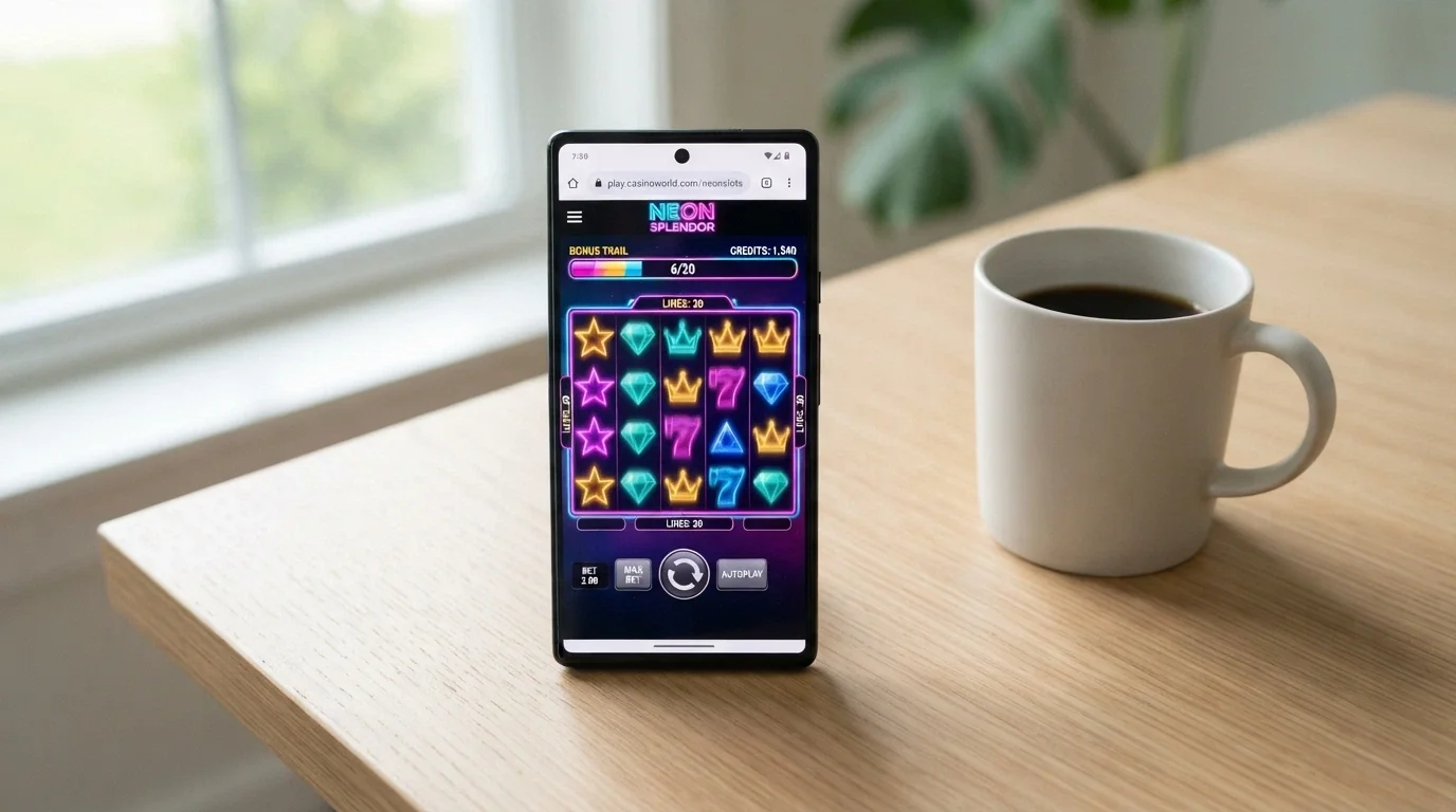 Un smartphone affichant en mode portrait une machine à sous Hacksaw Gaming dans le navigateur