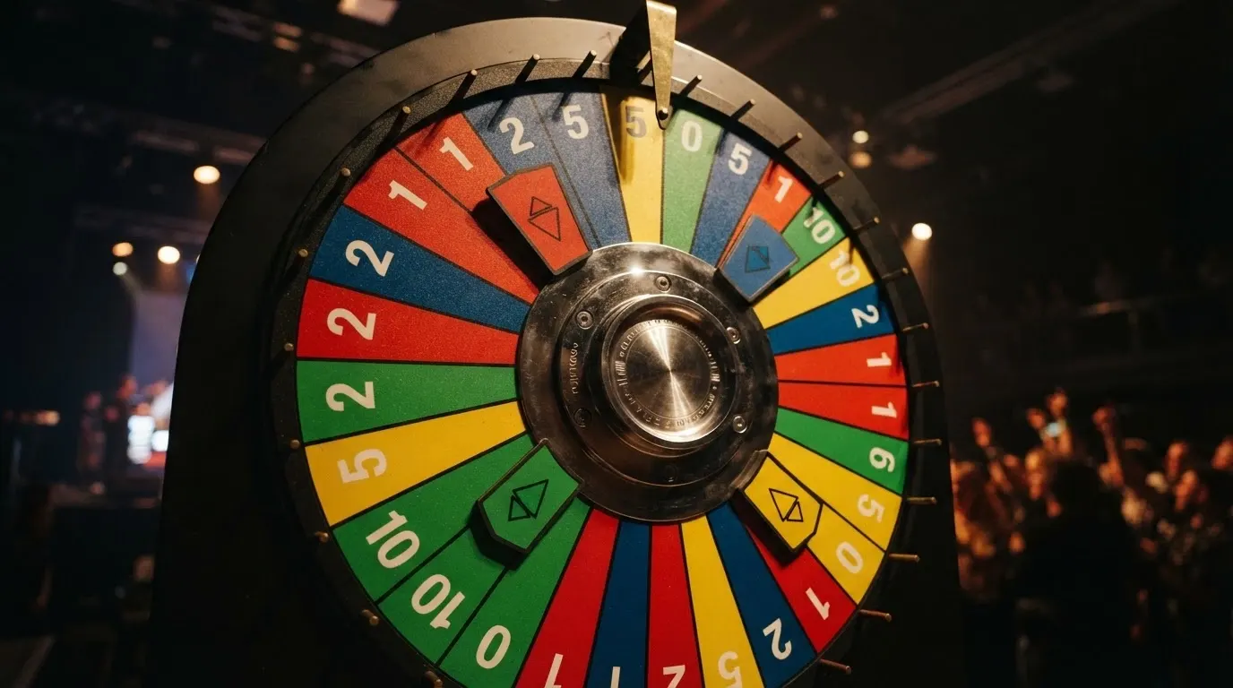 Les 54 segments de la roue Crazy Time vus de près : cases numérotées 1, 2, 5, 10 et emplacements des quatre tours bonus